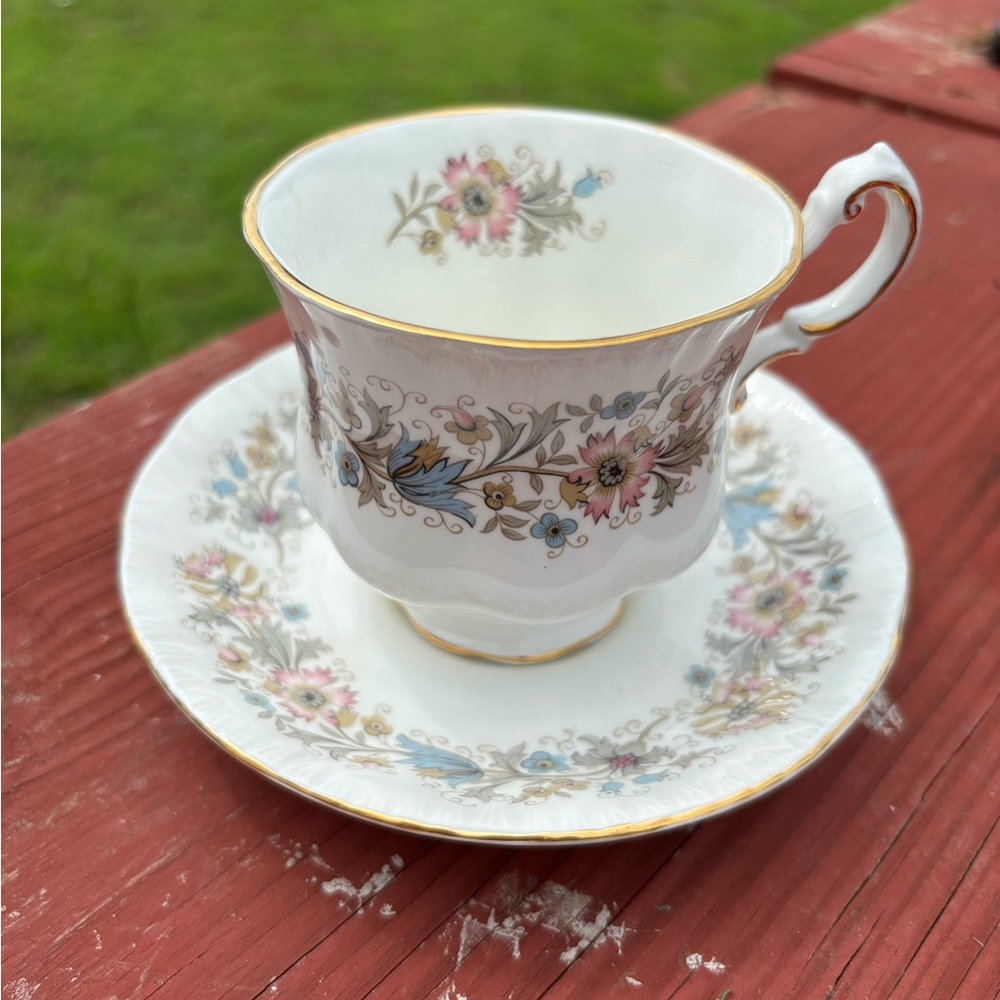 Paragon Meadowvale Floral Gold-Trimmed Teacup and Saucer Set